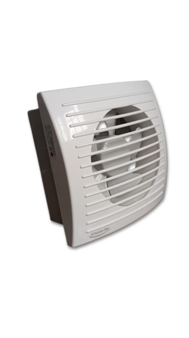 هواکش خانگی ۱۵ سانتی دریچه‌دار خزرفن مدل EB150-2/1 با بدنه پلاستیکی و گارانتی