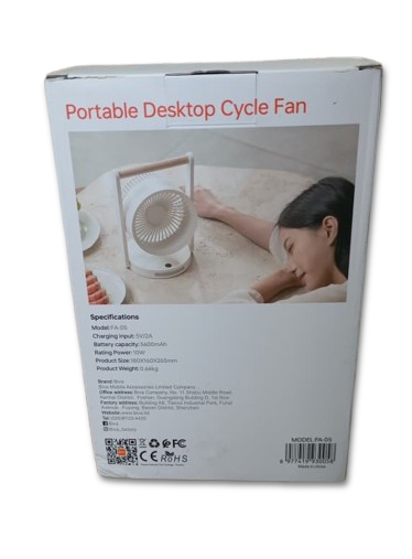 پنکه رومیزی شارژی بیوا FA-05 سفید با طراحی جمعوجور و باتری لیتیومی - فروشگاه کالای برق احمدی