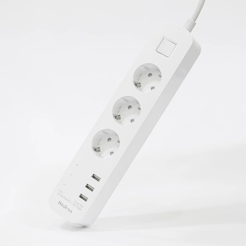 چندراهی برق هادرون مدل P323 | سه پریز ارتدار + سه پورت USB سریع ۱۸ وات