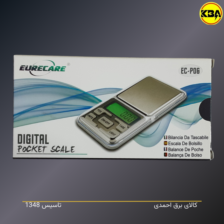 ترازوی دیجیتال جیبی ۲۰۰ گرمی EURECARE مدل EC-P06 با نمایشگر LCD نوردار