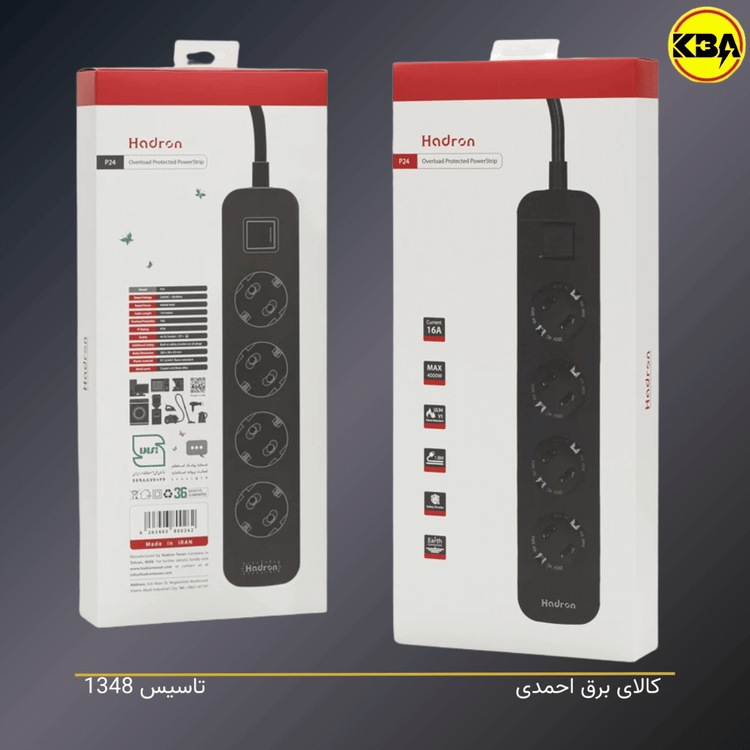 چندراهی برق هادرون مدل P24 با ۴ پریز ارتدار و کابل ۱.۸ متری