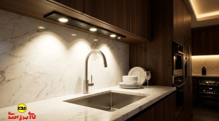 چراغ خطی هوشمند قابل شارژ نصبشده زیر کابینت بالای سینک ظرفشویی